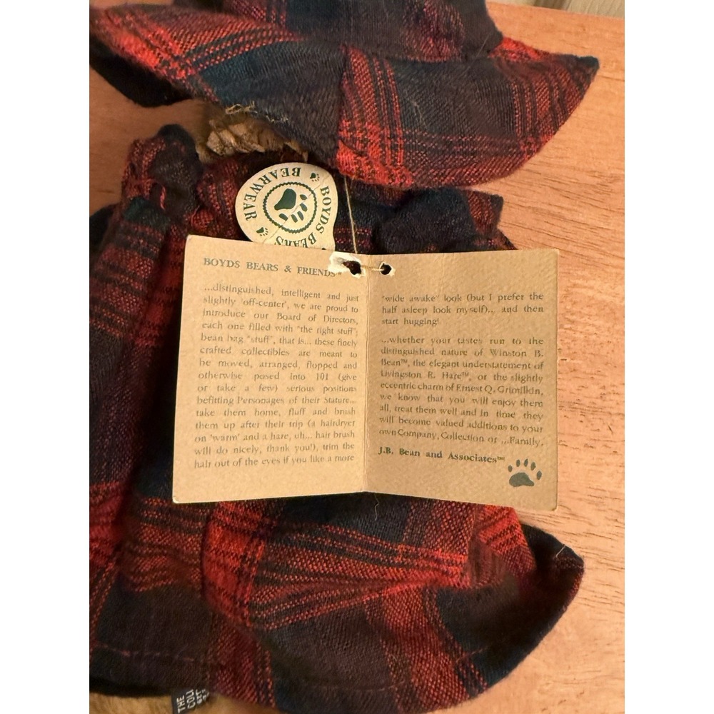 The Boyds Collection J.B. Bean Series Jointed Bear Evelyn Plush Plaid Dress/hat - Picture 4 of 5